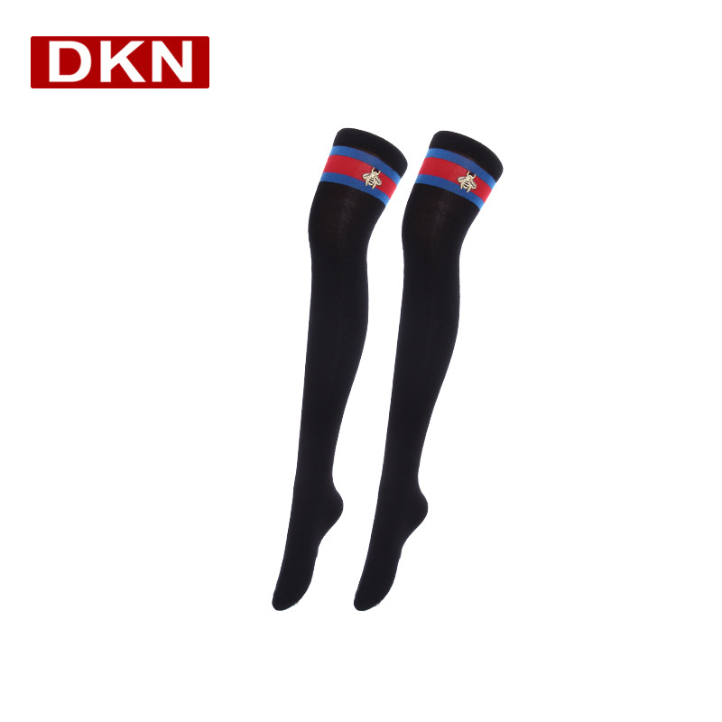 DANKENA Combed Cotton Little Honey Bee Striped Long Stockings Thigh High Over The Knee Socks